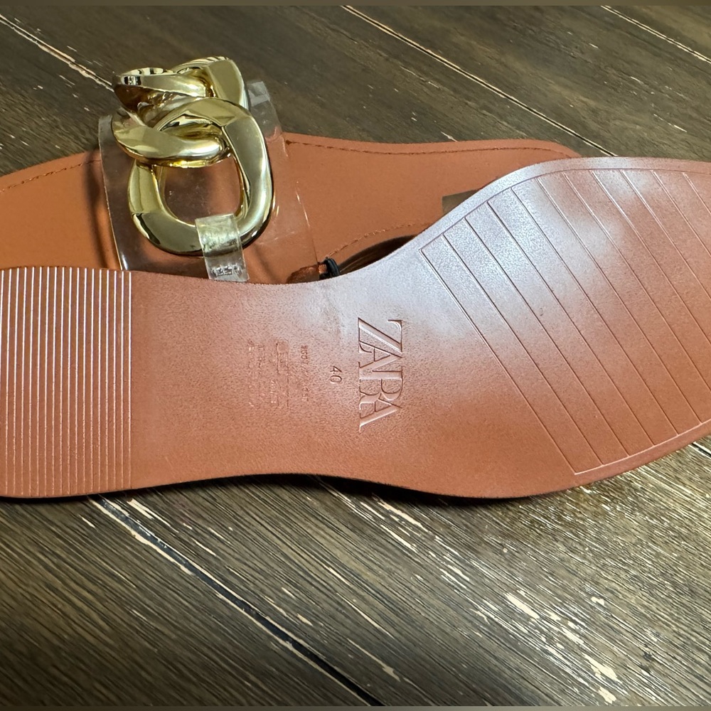 Zara Gold Chain Link Flat Sandals size 9 - Picture 9 of 10